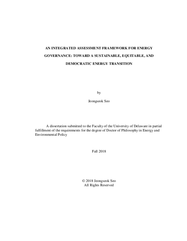 (PDF) An integrated assessment framework for energy governance: toward ...