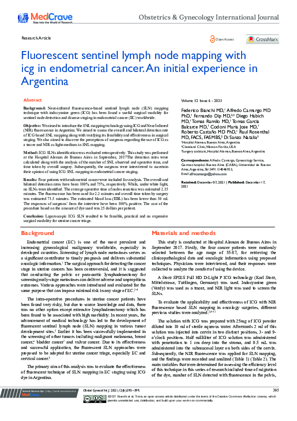 (PDF) Fluorescent sentinel lymph node mapping with icg in endometrial ...