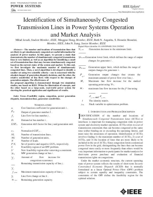(PDF) Identification of Simultaneously Congested Transmission Lines in ...