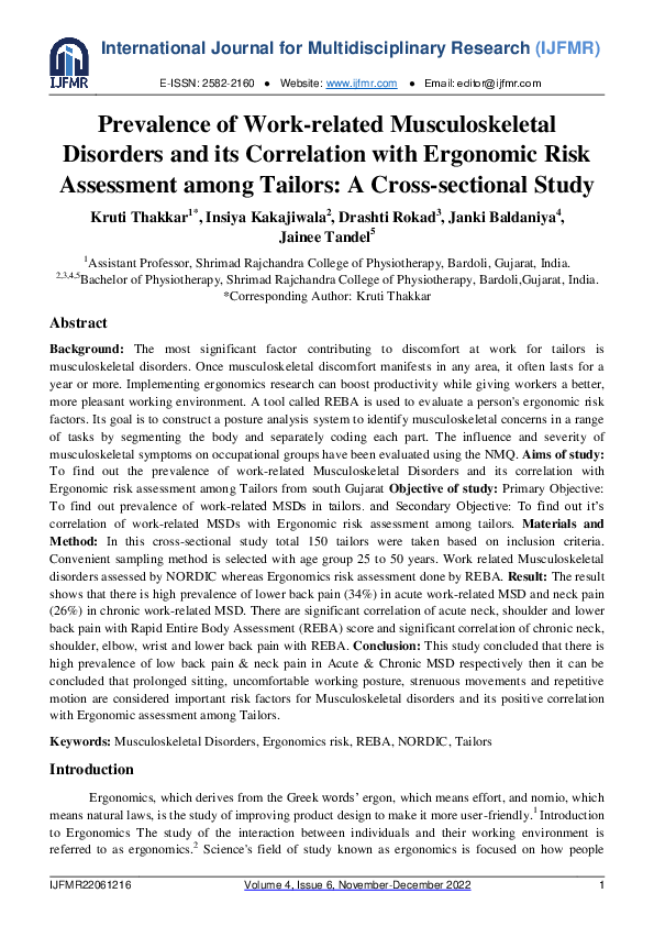 (PDF) Prevalence of Work-related Musculoskeletal Disorders and its ...