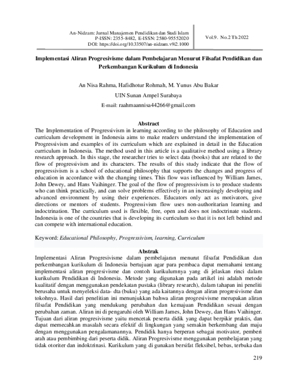 (PDF) Implementasi Aliran Progresivisme dalam Pembelajaran Menurut ...