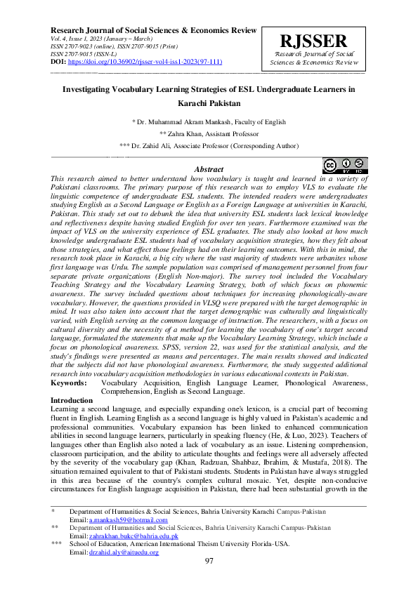 (PDF) Investigating Vocabulary Learning Strategies of ESL Undergraduate ...