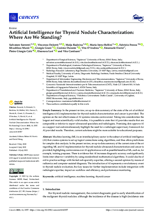 Pdf Artificial Intelligence For Thyroid Nodule Characterization