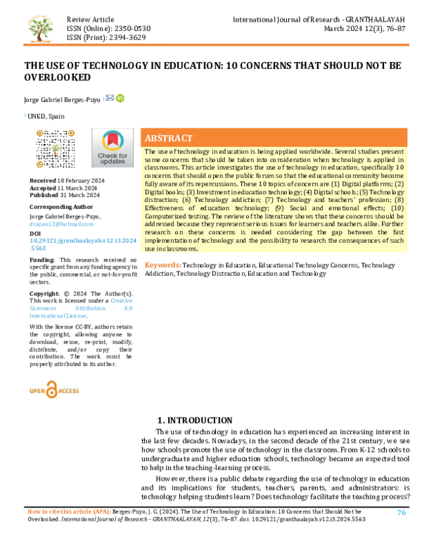 (PDF) The Use of Technology in the Classroom: 10 Concerns That Should ...
