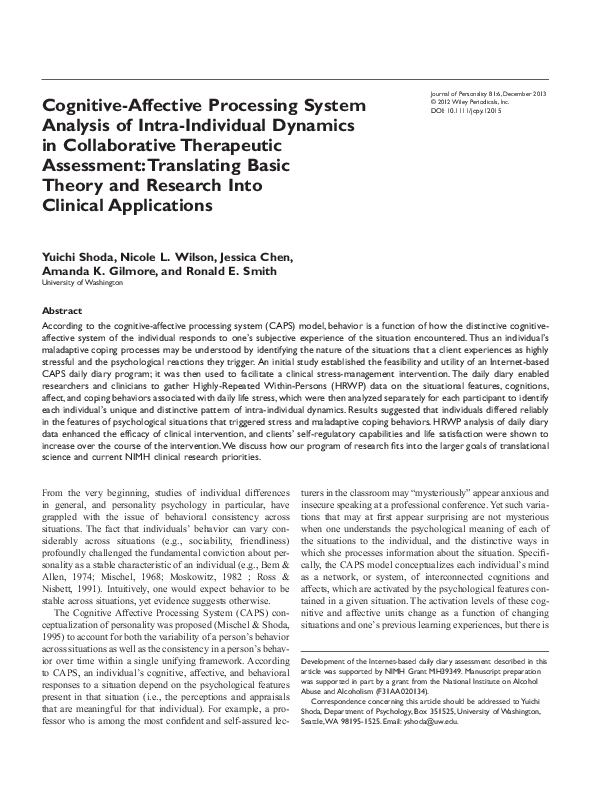 (PDF) Cognitive-Affective Processing System Analysis of Reactions to ...
