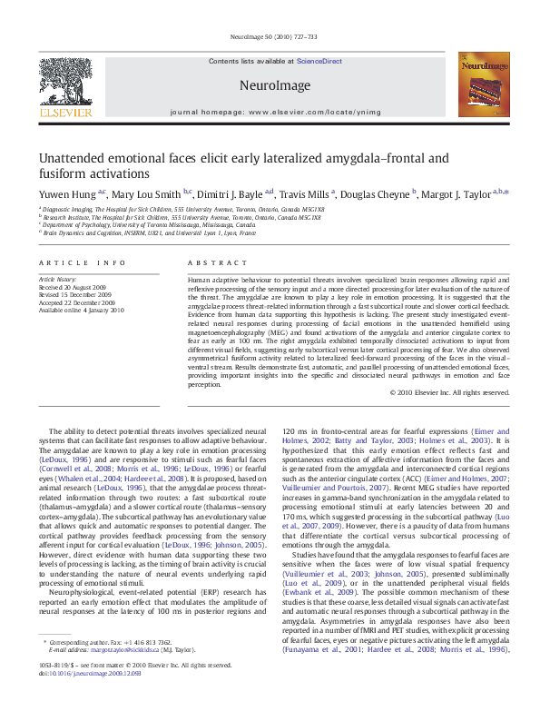 (PDF) Unattended emotional faces elicit early lateralized amygdala ...