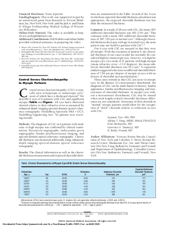 (PDF) Central Serous Chorioretinopathy in Myopic Patients