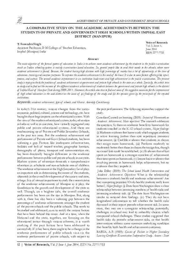 (PDF) A COMPARATIVE STUDY ON THE ACADEMIC ACHIEVEMENTS BETWEEN THE ...