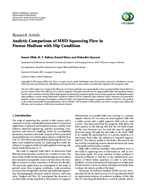 (PDF) Analytic Comparison of MHD Squeezing Flow in Porous Medium with ...
