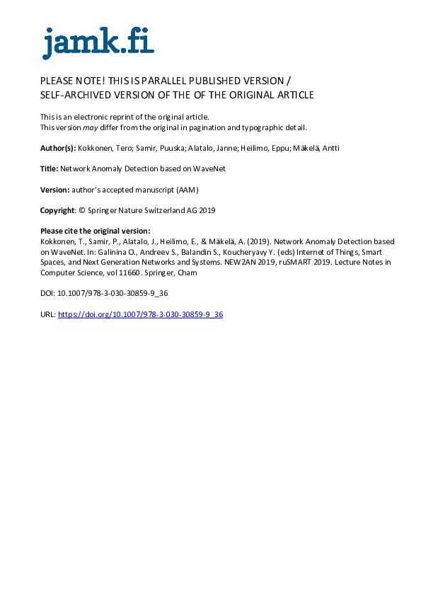 Pow PDF) Network Anomaly Detection Based on WaveNet