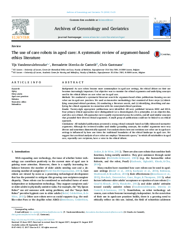 (PDF) The use of care robots in aged care: A systematic review of ...