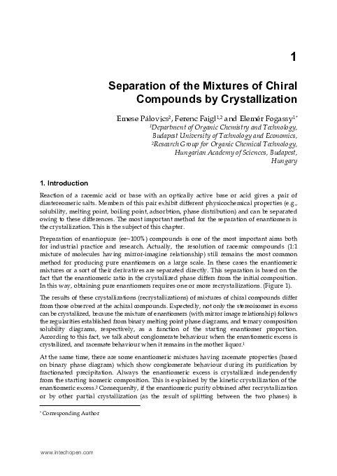 (PDF) Separation of the Mixtures of Chiral Compounds by Crystallization