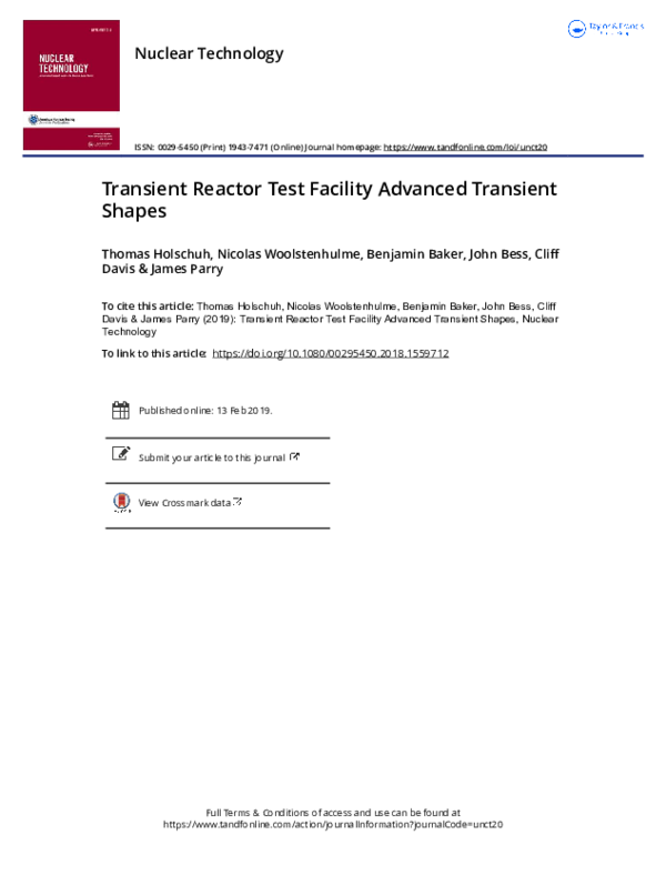 (PDF) Transient Reactor Test Facility Advanced Transient Shapes