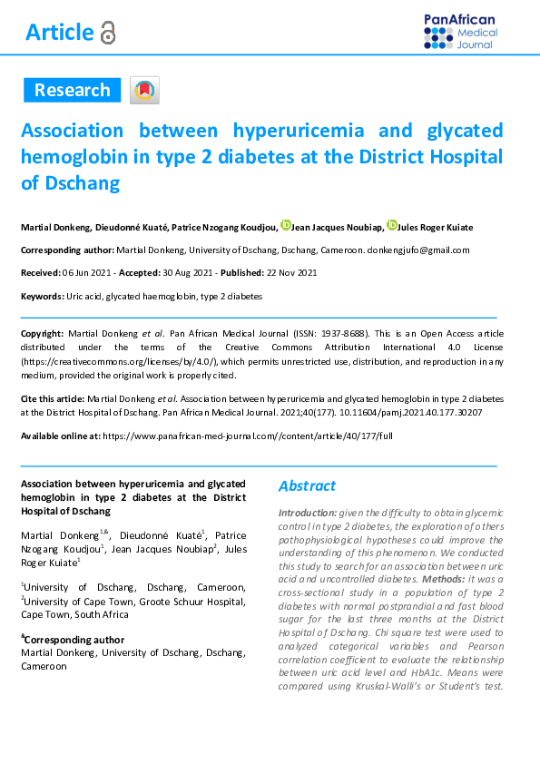 (PDF) Association between hyperuricemia and glycated hemoglobin in type ...