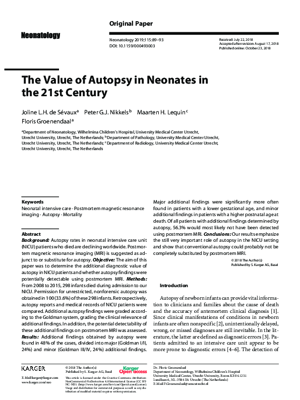 (PDF) The Value of Autopsy in Neonates in the 21st Century