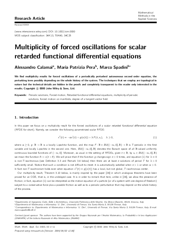 (PDF) Multiplicity of forced oscillations for scalar retarded ...