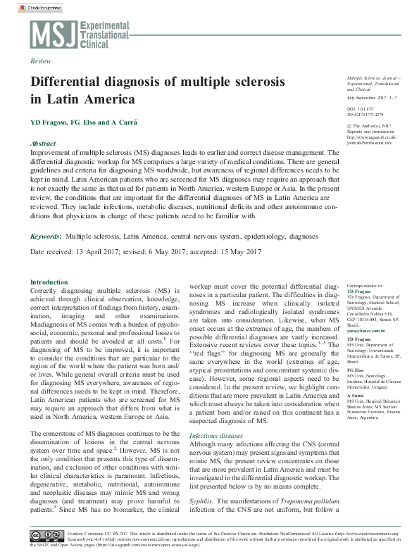 (PDF) Differential diagnosis of multiple sclerosis in Latin America