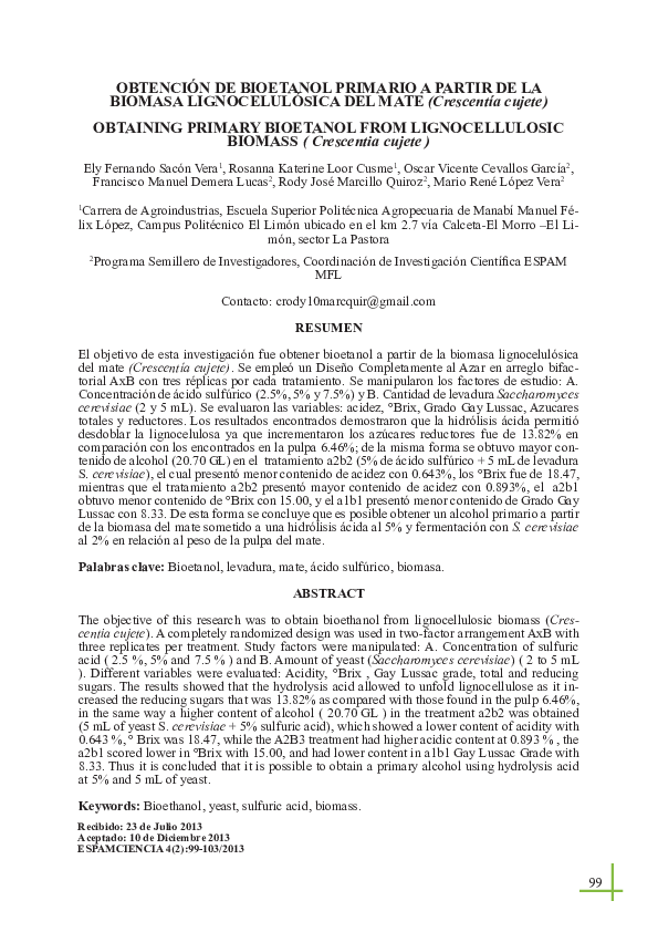 (PDF) OBTENCIÓN DE BIOETANOL PRIMARIO A PARTIR DE LA BIOMASA ...