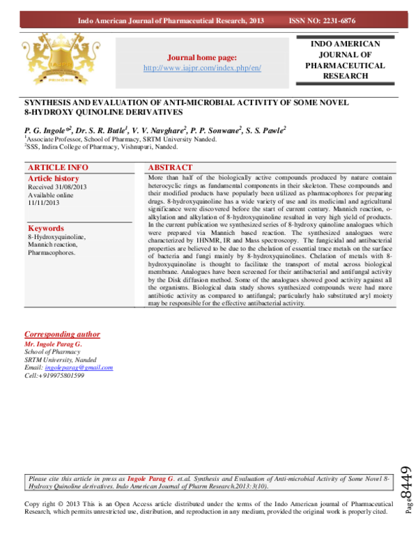 (PDF) Synthesis and Evaluation of Anti-Microbial Activity of Some Novel ...