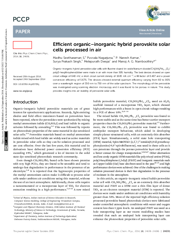 (PDF) Efficient organic–inorganic hybrid perovskite solar cells ...