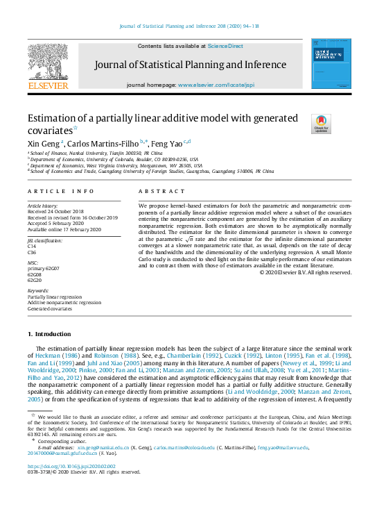 (PDF) Estimation of a partially linear additive model with generated ...