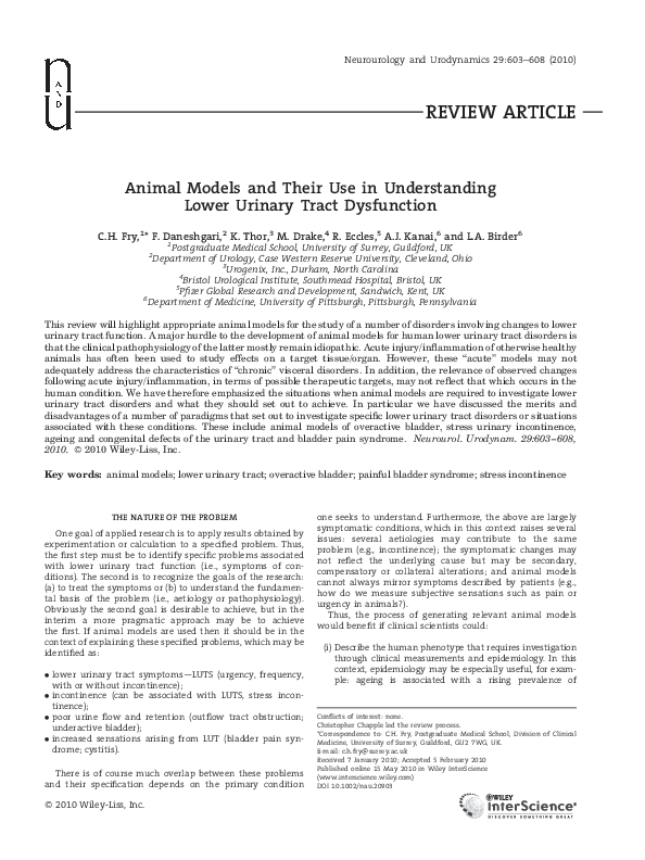 (PDF) Animal models and their use in understanding lower urinary tract ...