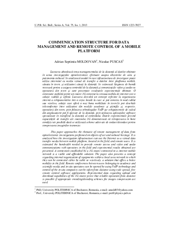 (PDF) Structure for Data Management and Remote Control of a Mobile Platform