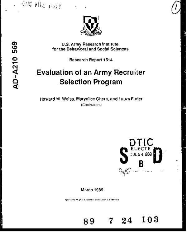 (PDF) Evaluation of an Army Recruiter Selection Program
