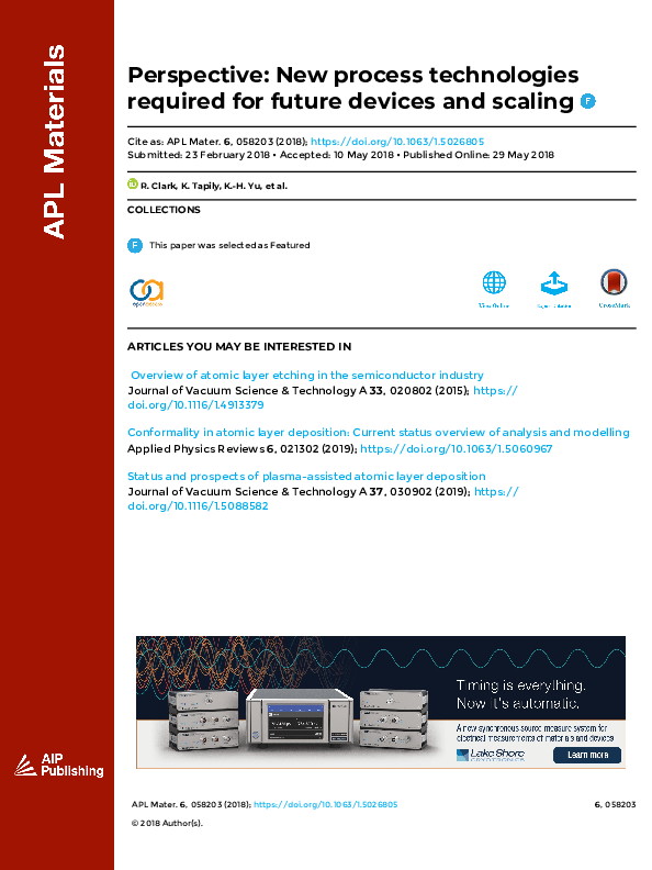 (PDF) Perspective: New process technologies required for future devices ...