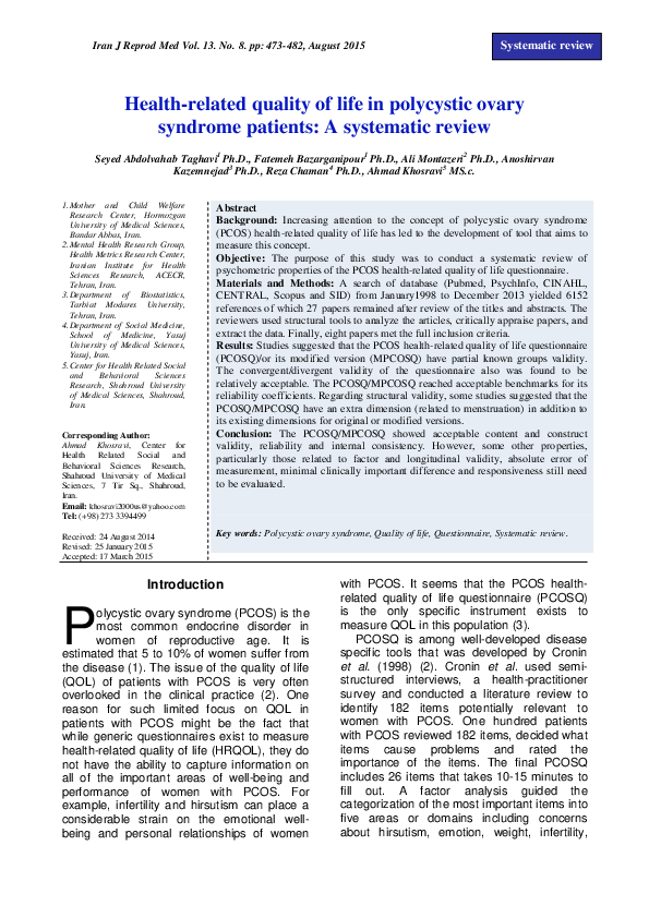 (PDF) Health-related quality of life in polycystic ovary syndrome ...