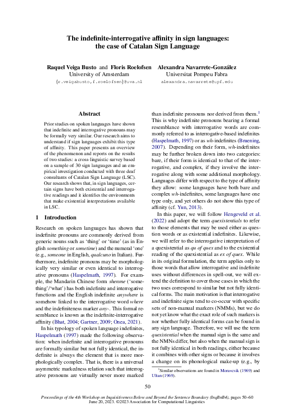 (PDF) The indefinite-interrogative affinity in sign languages: the case ...
