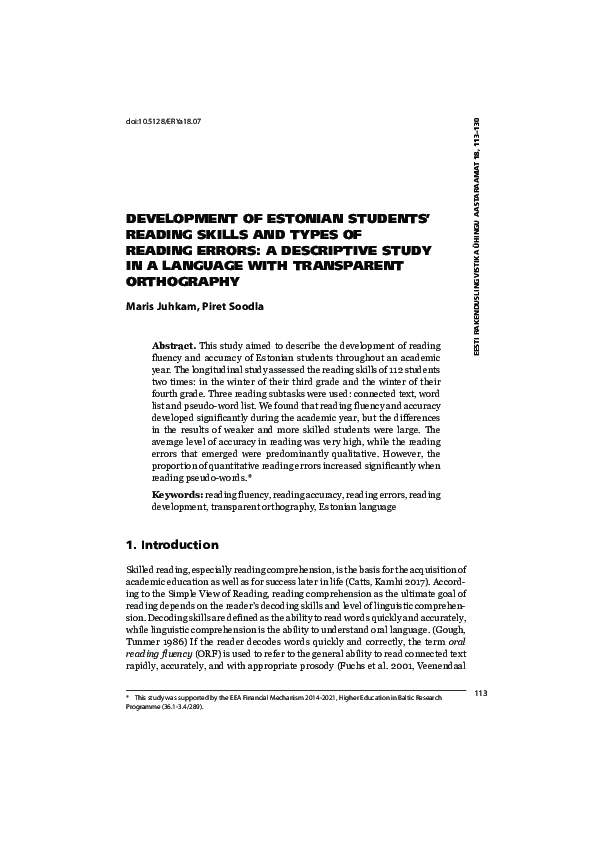 (PDF) Development of Estonian students’ reading skills and types of ...