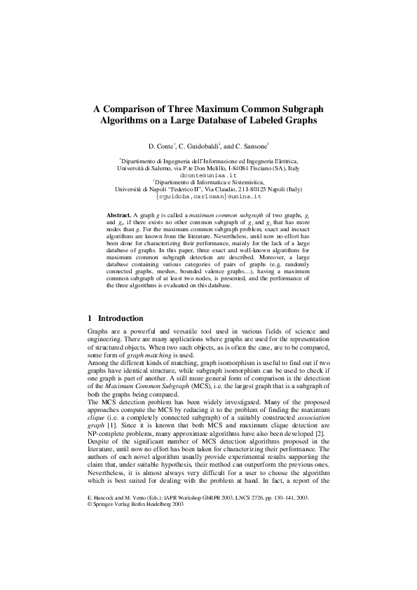 (PDF) A Comparison of Three Maximum Common Subgraph Algorithms on a ...