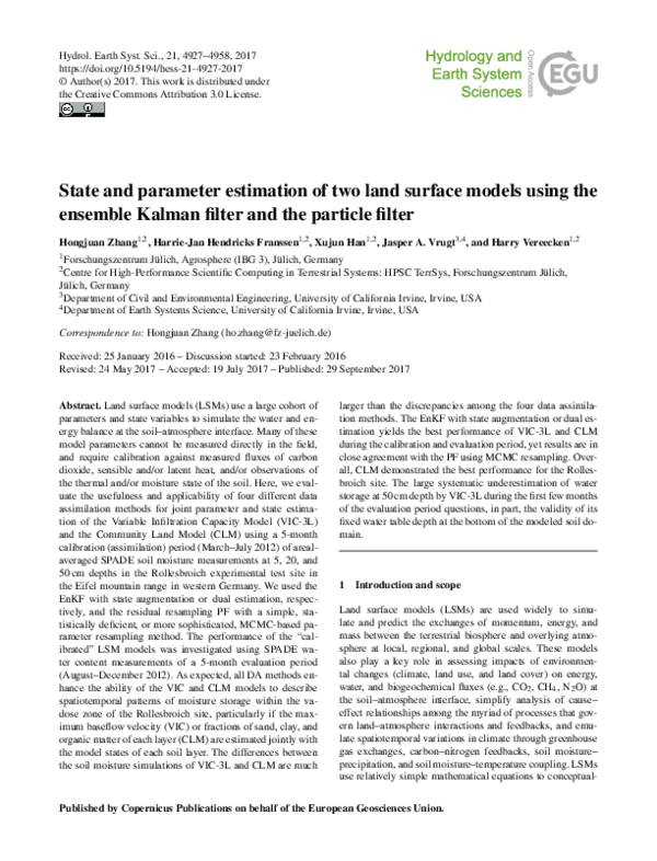 (PDF) Joint State and Parameter Estimation of Two Land Surface Models ...