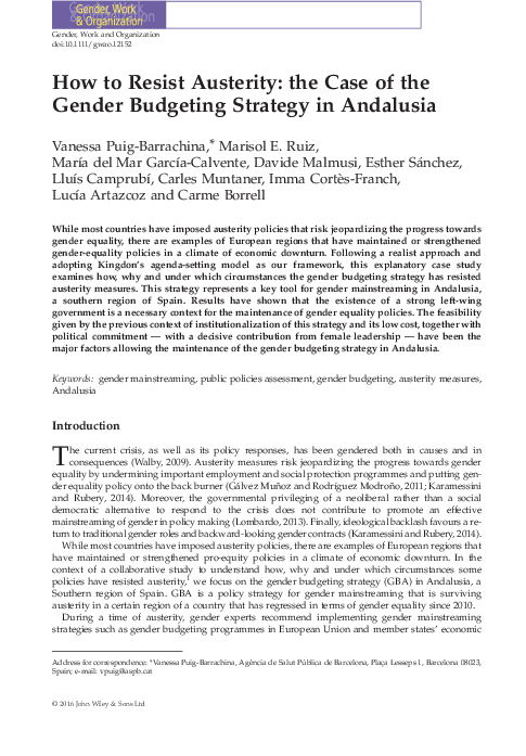 (PDF) How to Resist Austerity: the Case of the Gender Budgeting ...