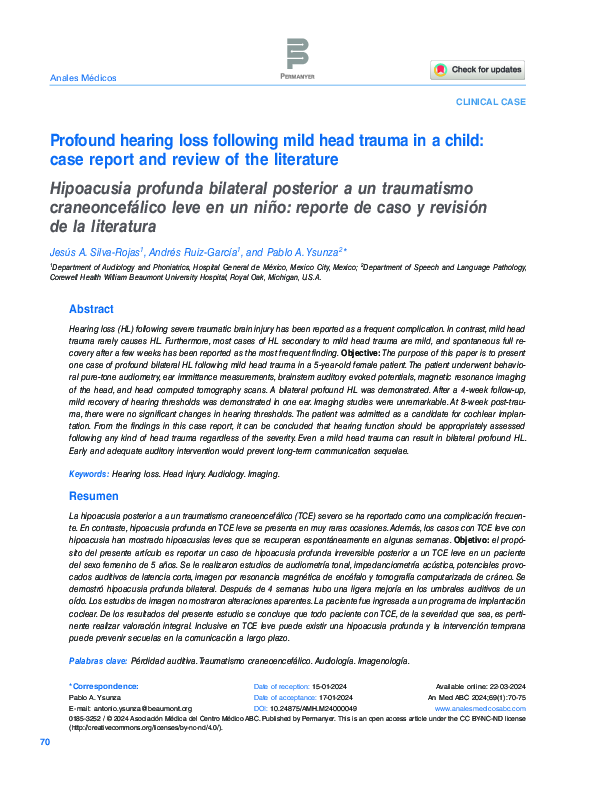 (PDF) Profound hearing loss following mild head trauma in a child: case ...