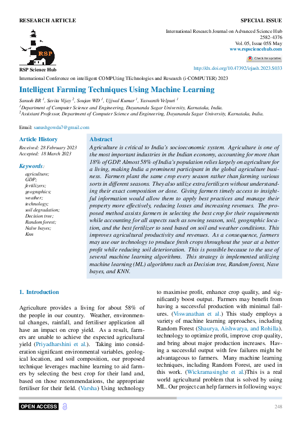 (PDF) Intelligent Farming Techniques Using Machine Learning