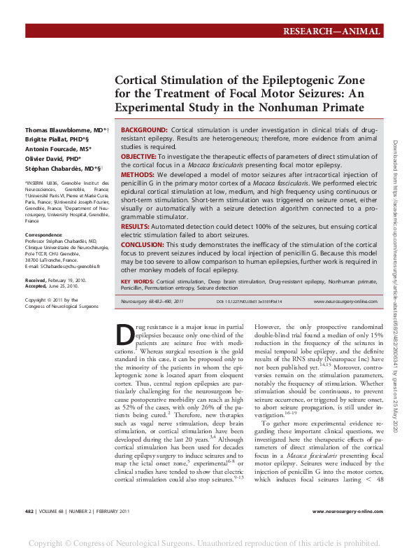 (PDF) Cortical Stimulation of the Epileptogenic Zone for the Treatment ...
