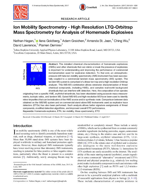 (PDF) Ion Mobility Spectrometry - High Resolution LTQ-Orbitrap Mass ...