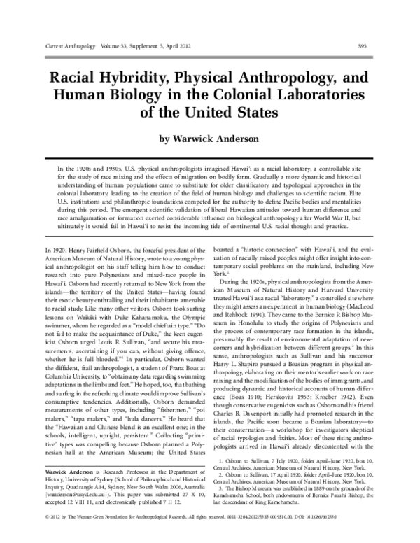 (PDF) Racial Hybridity, Physical Anthropology, and Human Biology in the