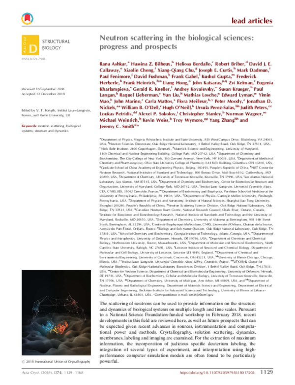 (PDF) Neutron scattering in the biological sciences: progress and prospects