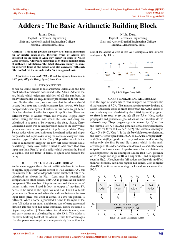 (PDF) Adders : The Basic Arithmetic Building Block