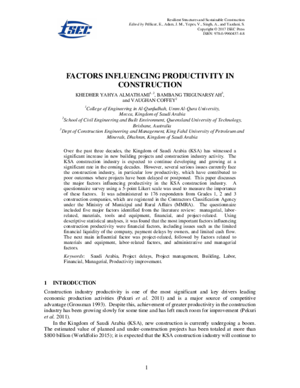 (PDF) Factors Influencing Productivity in Construction