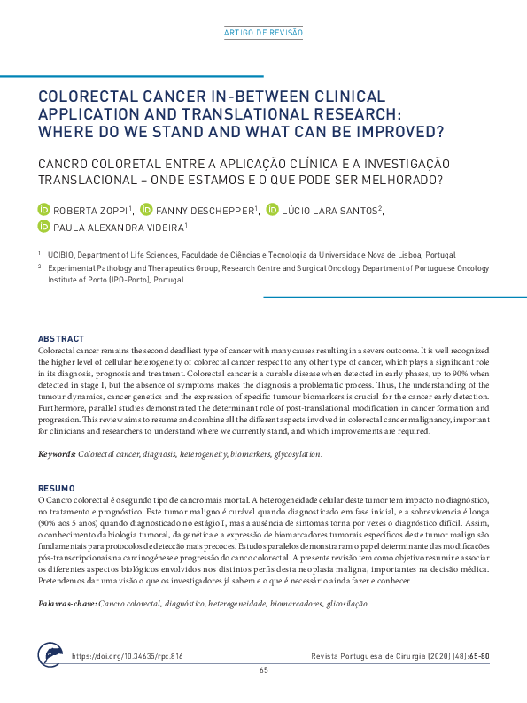 (PDF) Colorectal Cancer In-Between Clinical Application and ...