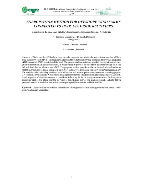 (PDF) Energisation Method For Offshore Wind Farms Connected To HVdc Via ...