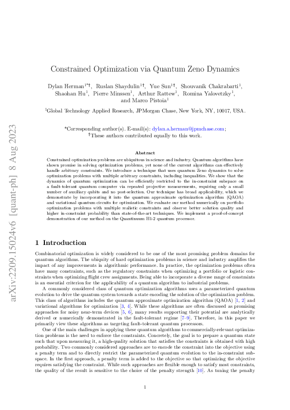 (PDF) Constrained Optimization via Quantum Zeno Dynamics