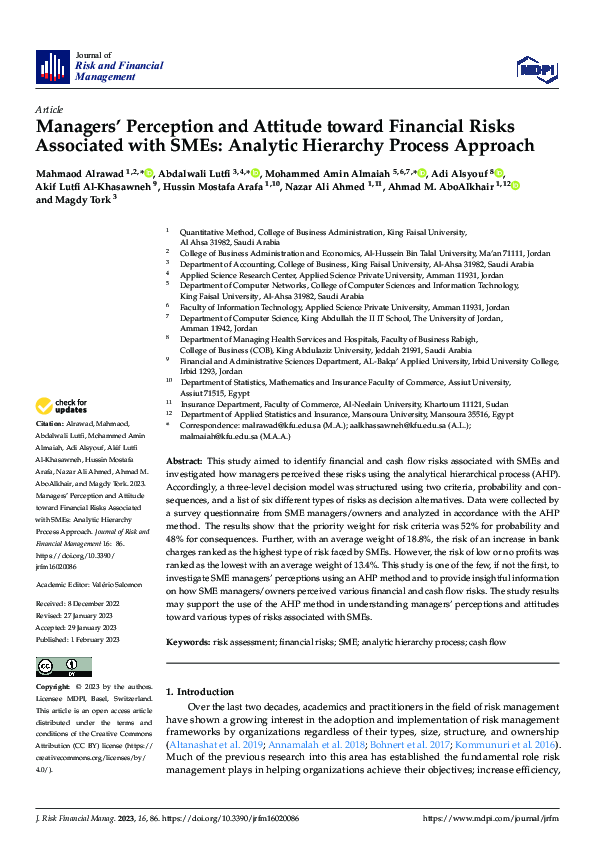 (PDF) Managers' Perceptions of Financial Risks in SMEs: AHP Analysis