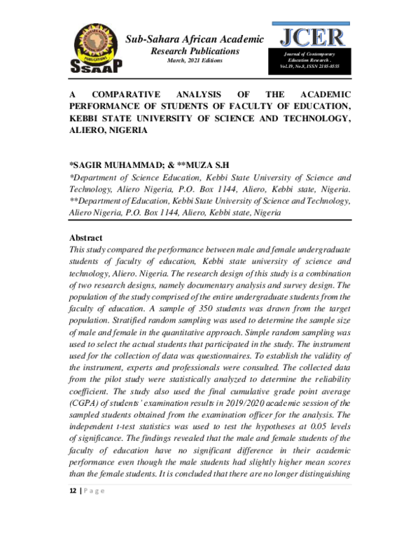 (PDF) A COMPARATIVE ANALYSIS OF THE ACADEMIC PERFORMANCE OF STUDENTS OF ...