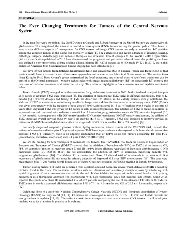 (PDF) The Ever Changing Treatments for Tumors of the Central Nervous System