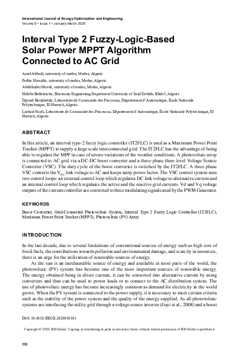 (PDF) Interval Type 2 Fuzzy-Logic-Based Solar Power MPPT Algorithm ...